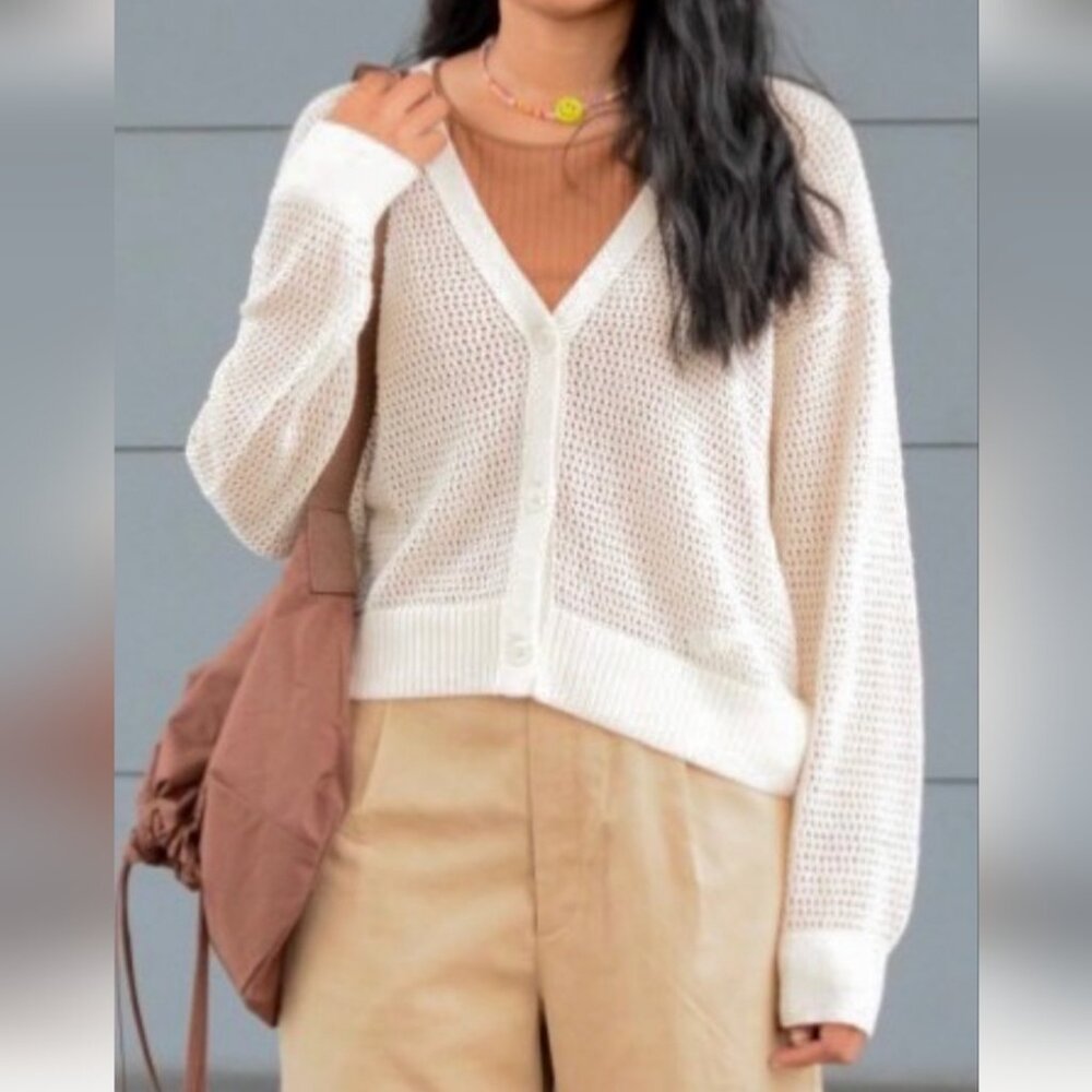 Uniqlo White Open-Knit Cardigan